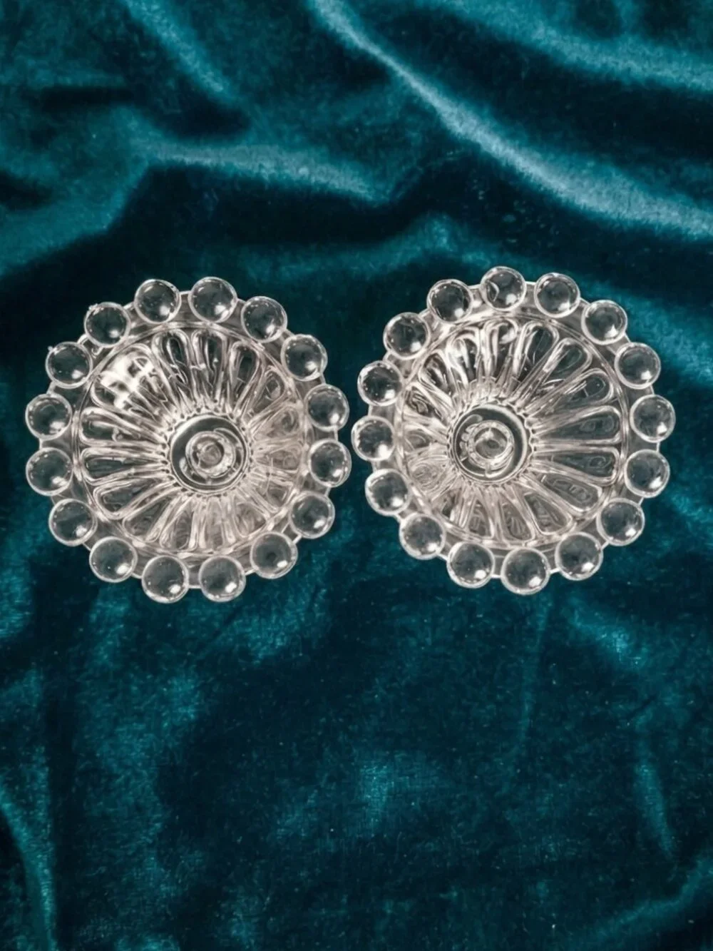 Vintage Anchor Hocking Clear Bubble Rim Candle Holders‎ - Set of 2